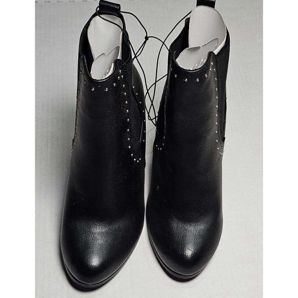 A+ Natali Black Studded Block Heel Ankle Boots 096-10-2762 Womens 7.5 New